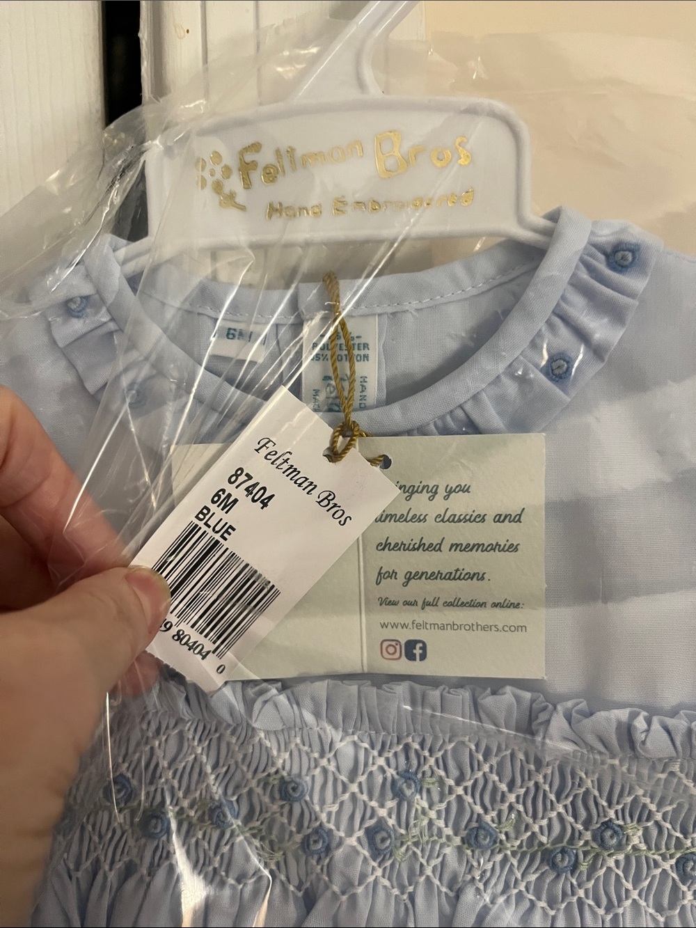 Feltman Bros Light Blue Smocked Baby Dress 6M NWT - Picture 2 of 4